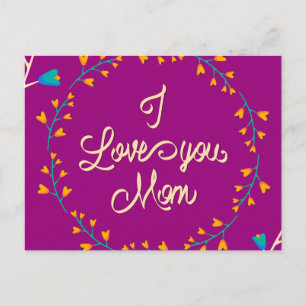 Carte Postale Je t'aime Maman Joyeux Fête des Mères Fer de Fleur