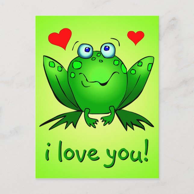 Carte Postale Je t'aime mignon Cartoon Vert Coeurs de grenouille (Devant)
