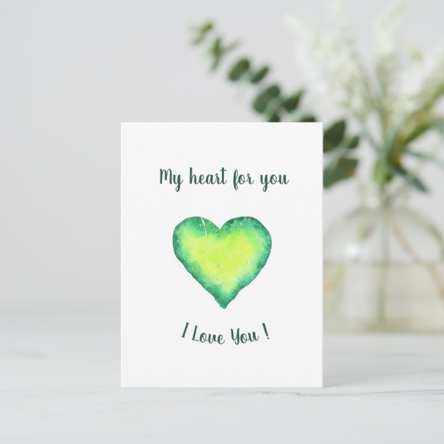 Carte Postale Je t'aime mignon Coeur Vert et Bleu Anniversaire (Debout devant)