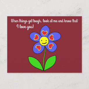 Carte Postale Je t'aime mignon imprimé de fleurs souriantes