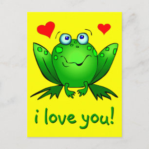 Carte Postale Je T'Aime Mignonne Cartoon Coeurs de grenouille Ja
