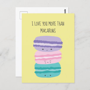 Carte Postale Je t'aime plus que Macarons Kawaii Pastel Cute