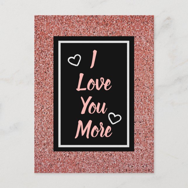 Carte Postale Je t'aime Plus Rose Rose Parties scintillant or (Devant)