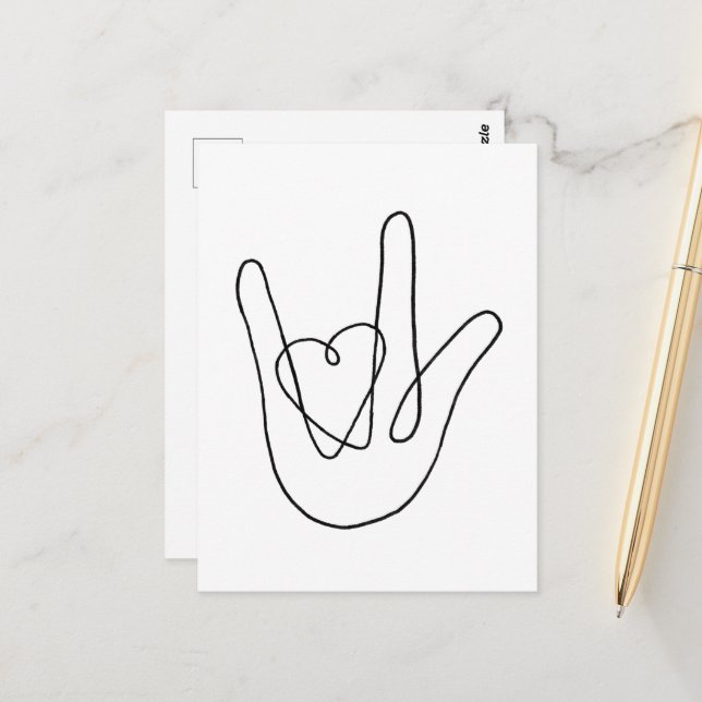 Carte Postale Je t'aime Signer (Devant/Arrière en situation)