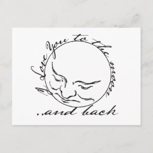 Carte Postale Je t'aime sur la Lune et le dos