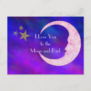 Carte Postale Je t'aime sur la Lune et le dos, Lune rose