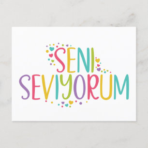 Carte Postale Je t'aime Turc Seni Seviyorum arc-en-ciel