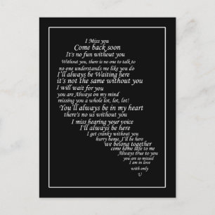 Carte Postale Je te manque du texte en demi-coeur