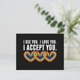 Carte Postale Je te vois je t'aime je t'accepte arc-en-ciel LGBT