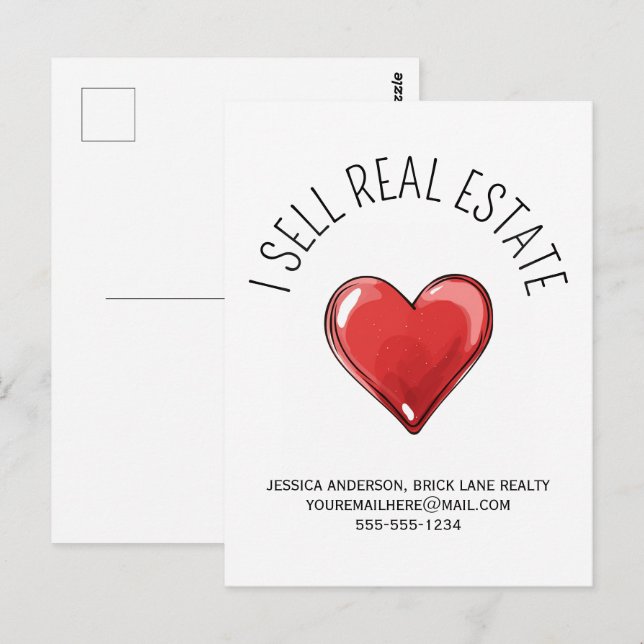 Carte Postale Je vends des biens immobiliers coeur promotionnel (Devant / Derrière)