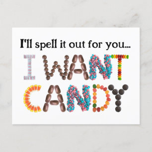 Carte Postale Je veux l'Halloween amusant de Candy