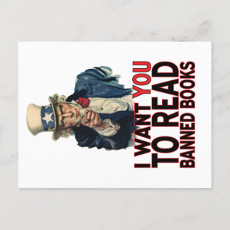 CARTE POSTALE JE VEUX QUE VOUS LISIEZ LES LIVRES INTERDITS