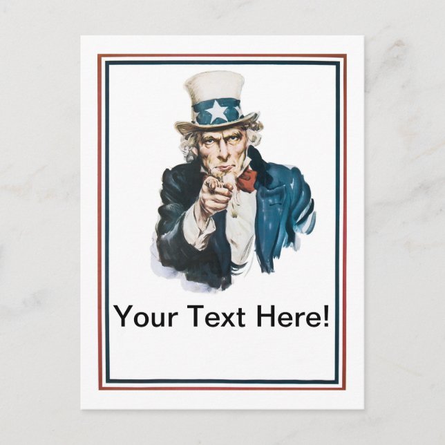 Carte Postale Je Veux Que Vous, Oncle Sam Customisiez Votre Text (Devant)