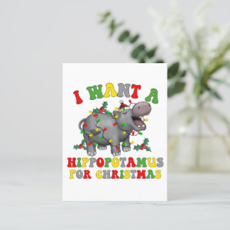 Carte Postale Je Veux Un Hippopotame Pour Noël Funny Retro