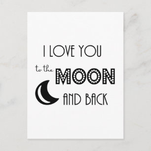 Carte Postale je vous aime à la lune et dos noir blanc