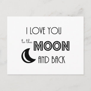 Carte Postale je vous aime à la lune et dos noir blanc