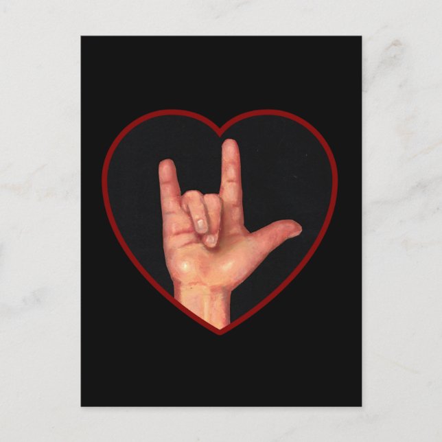 CARTE POSTALE JE VOUS AIME LANGUE DE SIGNE SUR NOIR (Devant)