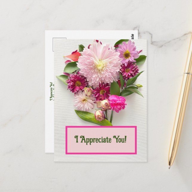 Carte Postale Je Vous Apprécie ! (Devant/Arrière en situation)