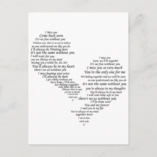 Carte Postale Je Vous Manque - Coeur Séparé Cassé (Devant)