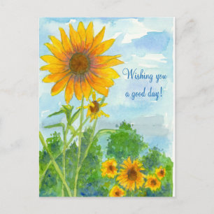 Carte Postale Je Vous Souhaite Un Bon Jour D'Aquarelle Tournesol