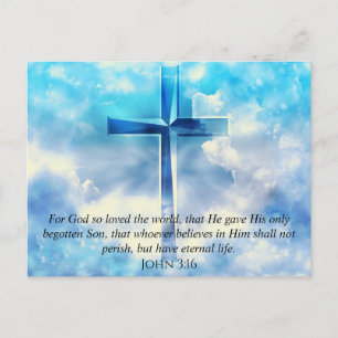 Carte Postale Jean 3:16 Verse Ciel Bleu Croix Chrétienne Dieux A