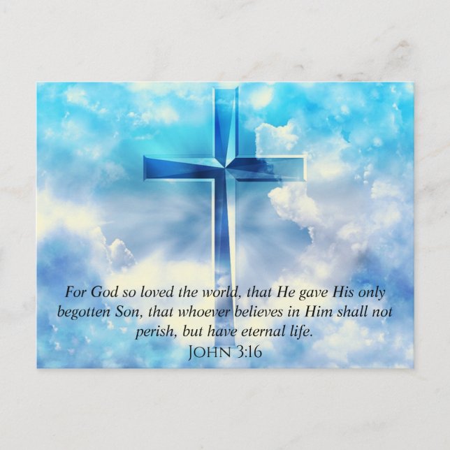 Carte Postale Jean 3:16 Verse Ciel Bleu Croix Chrétienne Dieux A (Devant)