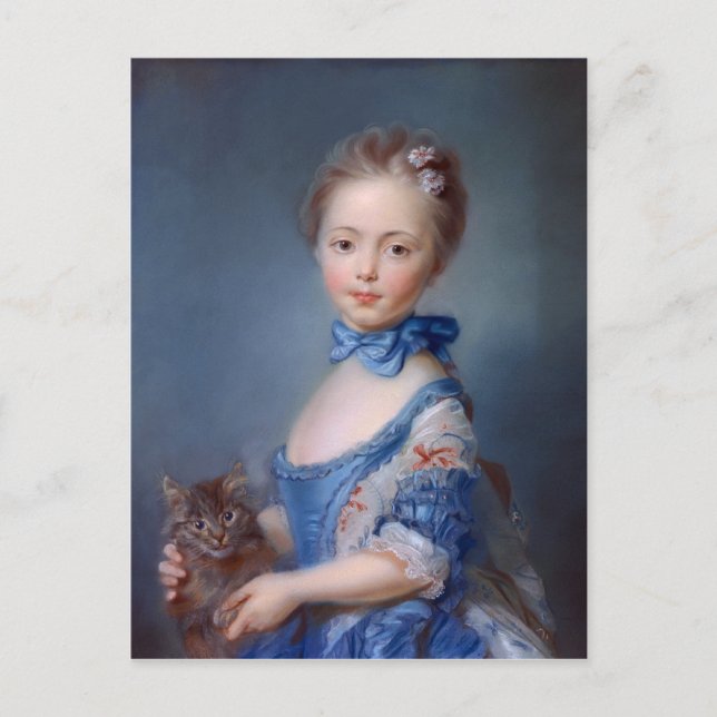 Carte Postale Jean-Baptiste Perronneau : Fille avec Kitten (Devant)