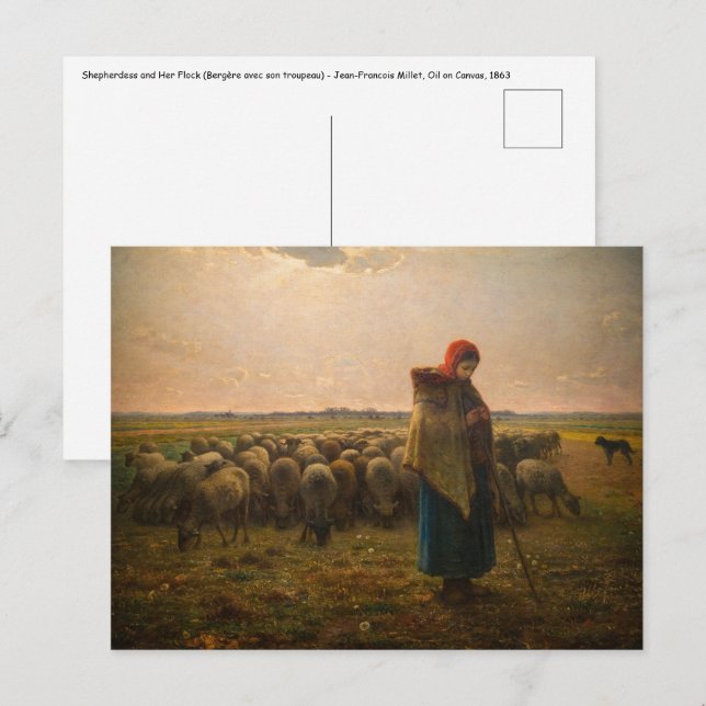 Carte Postale Jean-Francois Millet - Berger et troupeau 1863 (Devant / Derrière)