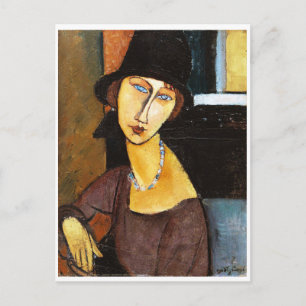 Carte Postale Jeanne Hebuterne avec Casquette et collier, Modigl