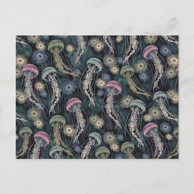 Carte Postale Jellyfish et anémones éthériques en Turquoise et r (Devant)