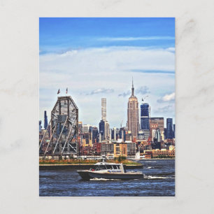 Carte Postale Jersey City NJ - Bateau de police près de l'horlog