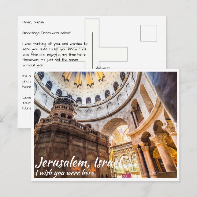Carte Postale Jérusalem Israël avec l'église du Saint Sépulcre (Devant / Derrière)