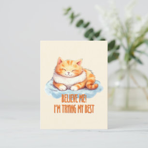 Carte Postale J'essaie mon meilleur chat orange mou