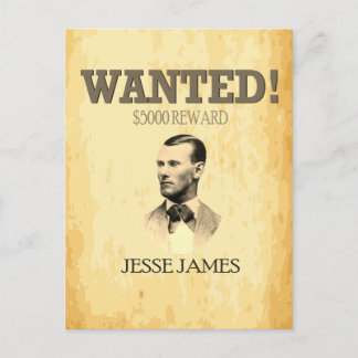 Carte Postale Jesse James Recherché Outlaw 🚨 Wild West USA
