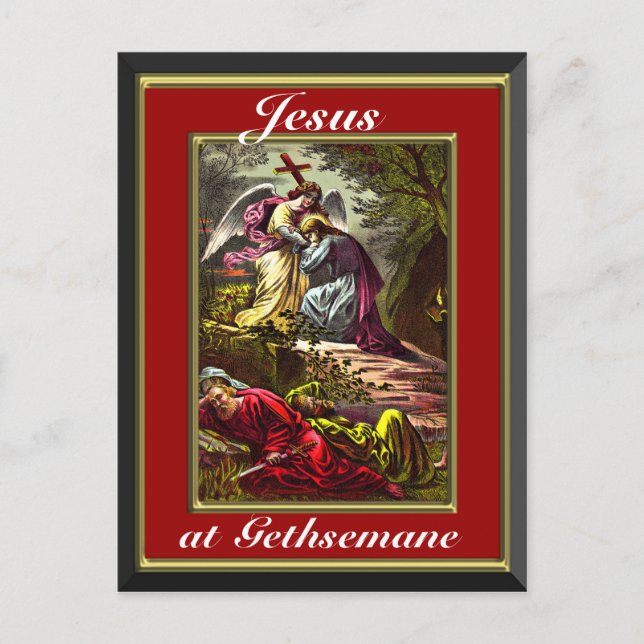 Carte Postale Jésus à Gethsemane Cadre Rouge et Or (Devant)