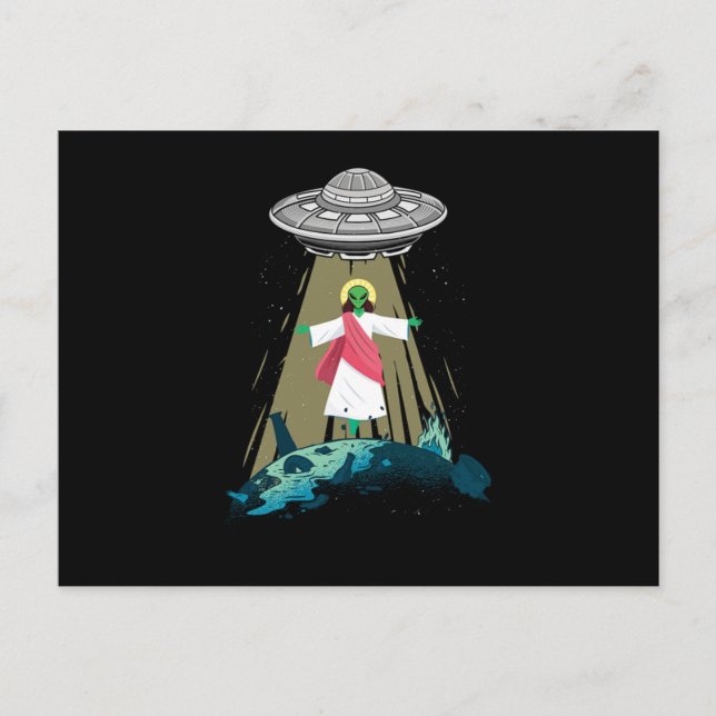 Carte Postale Jésus Alien Enlèvement OVNI Croyant Aliens Cadeau (Devant)