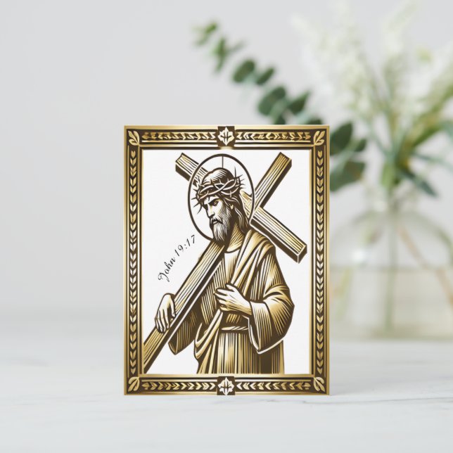 Carte Postale Jésus avec Croix d'or de la Rédemption (Debout devant)