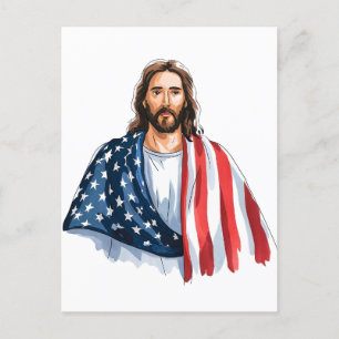 Carte Postale Jésus avec drapeau américain aquarelle abstraite
