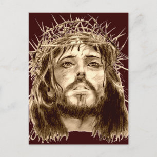 Carte Postale Jésus-Christ avec une couronne d'épines