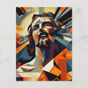 Carte Postale Jésus-Christ en orange et style cubiste ardoise