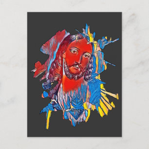 Carte Postale Jésus Christ Face coeur sacré art Abstrait