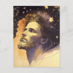 Carte Postale Jésus dans le Cosmos par Mucha Art Généré par IA