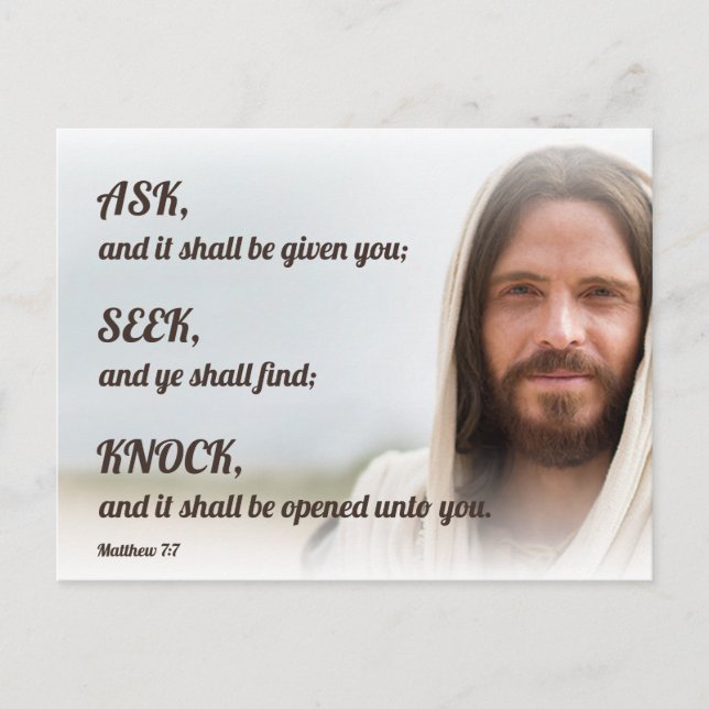 Carte Postale Jésus - Demandez, Cherchez, Frappez (Devant)