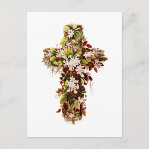 Carte Postale Jésus dimanche de Pâques Croix de fleurs