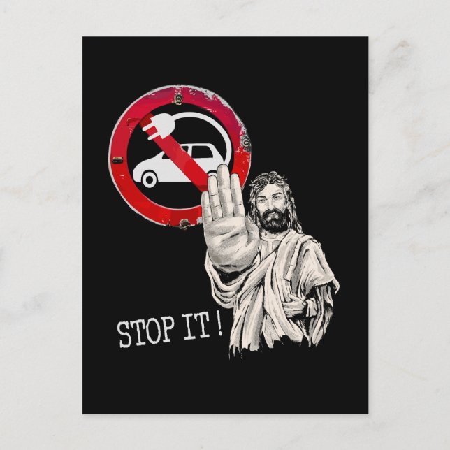 Carte Postale Jésus dit non aux voitures électriques (Devant)