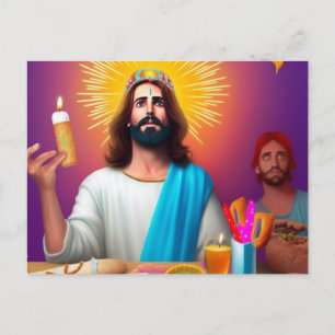 Carte Postale Jésus drôle et coloré à son anniversaire