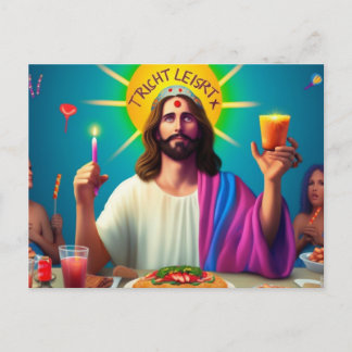 Carte Postale Jésus drôle et coloré à son anniversaire