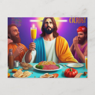 Carte Postale Jésus drôle et coloré à son anniversaire