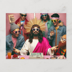 Carte Postale Jésus drôle et coloré à son anniversaire Punk Rock