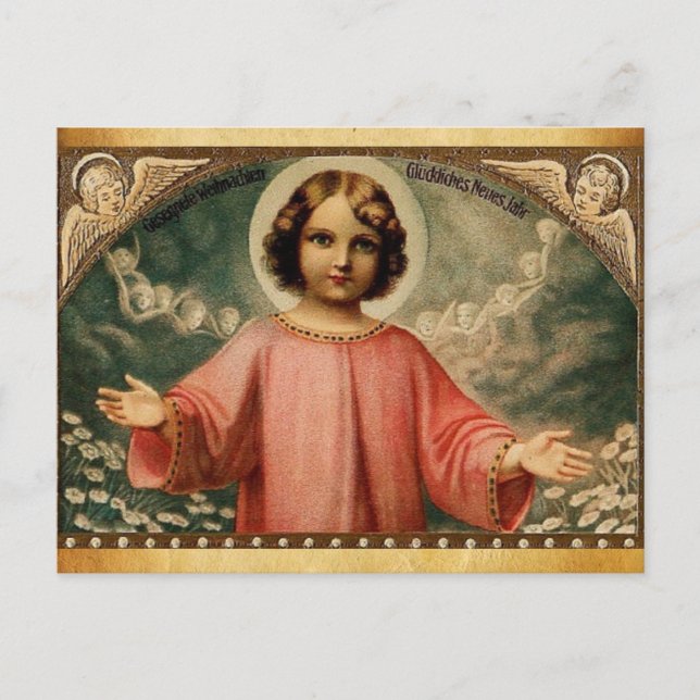 Carte Postale JÉSUS ENFANT AVEC ANGELS, Parchemin (Devant)